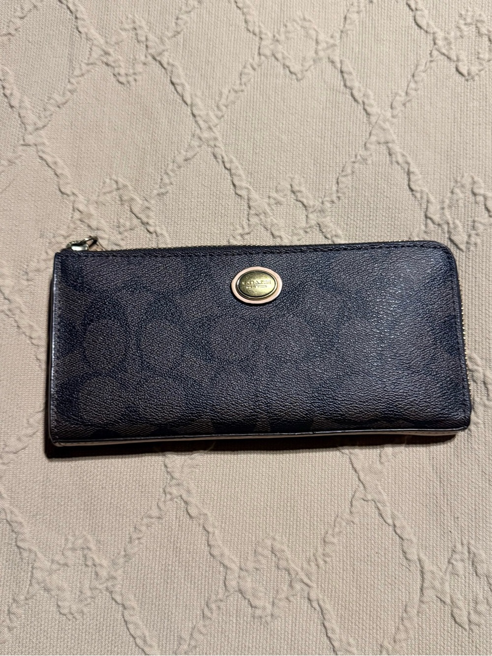 Coach Signature Long Zip Wallet with Gold Accent